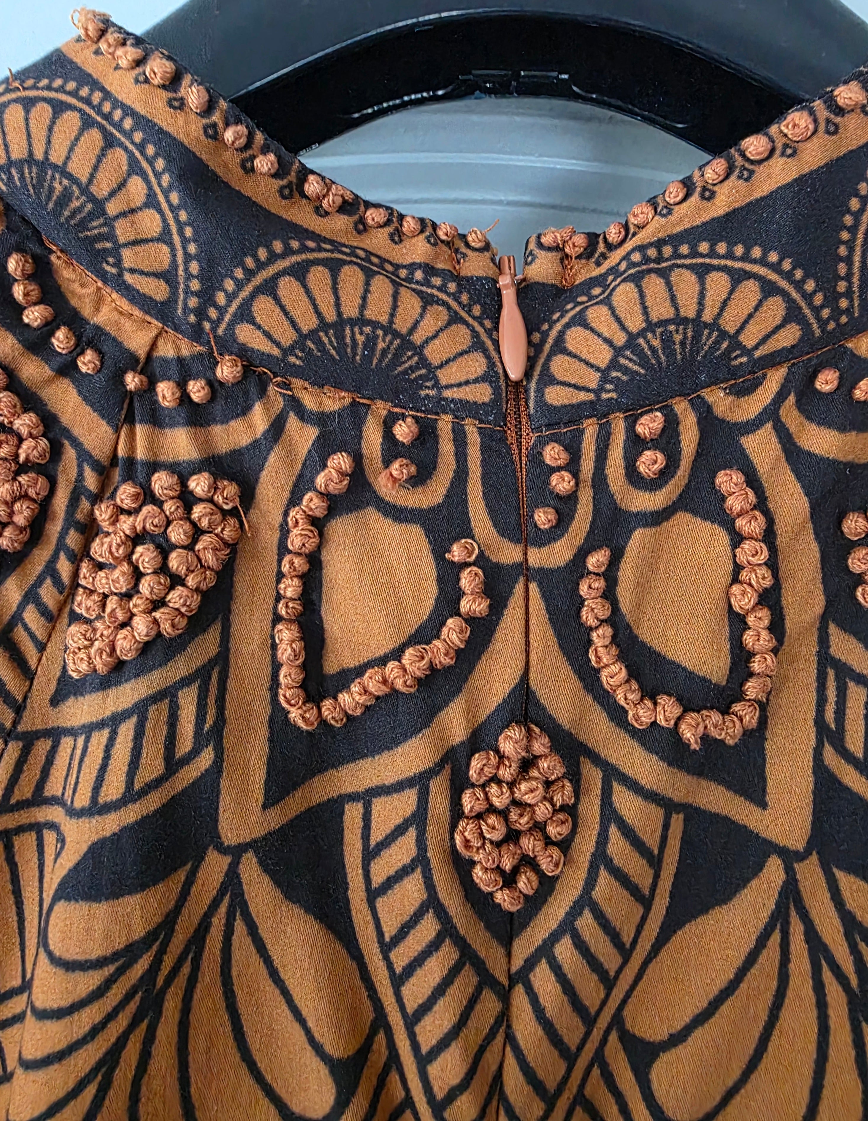 Scarlett Poppies korte jurk Sophia bruin zwart resortwear S katoen Pre-Loved designer