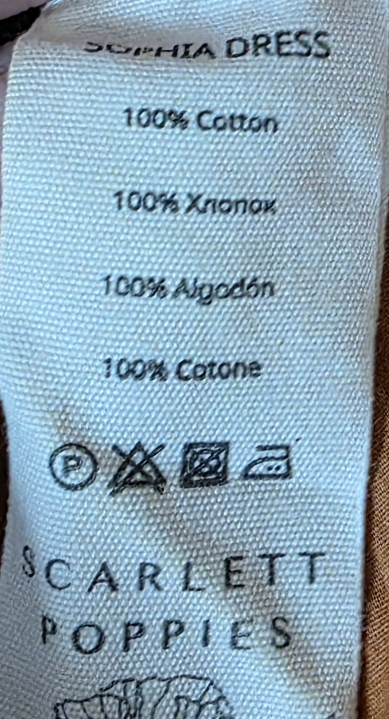 Scarlett Poppies korte jurk Sophia bruin zwart resortwear S katoen Pre-Loved designer