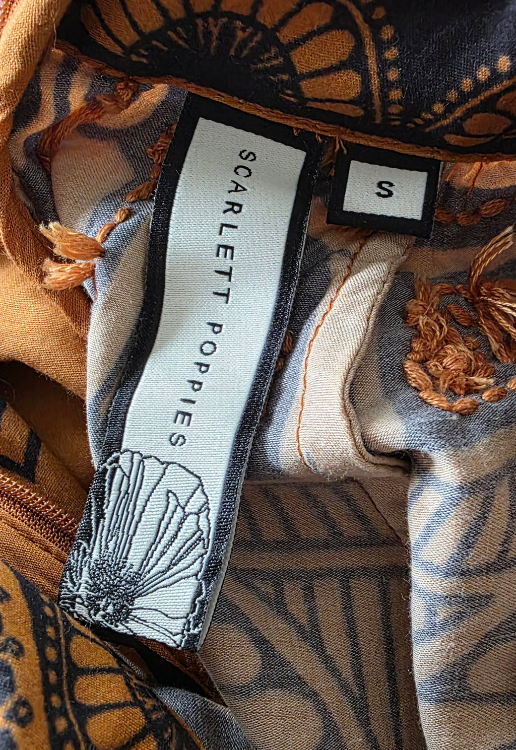 Scarlett Poppies korte jurk Sophia bruin zwart resortwear S katoen Pre-Loved designer