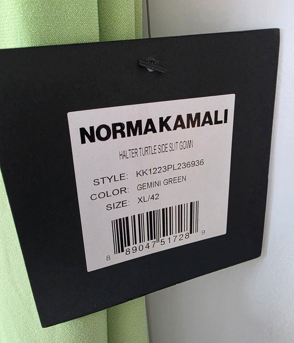 Norma kamali halter turtleneck jurk met split groen xl nieuw