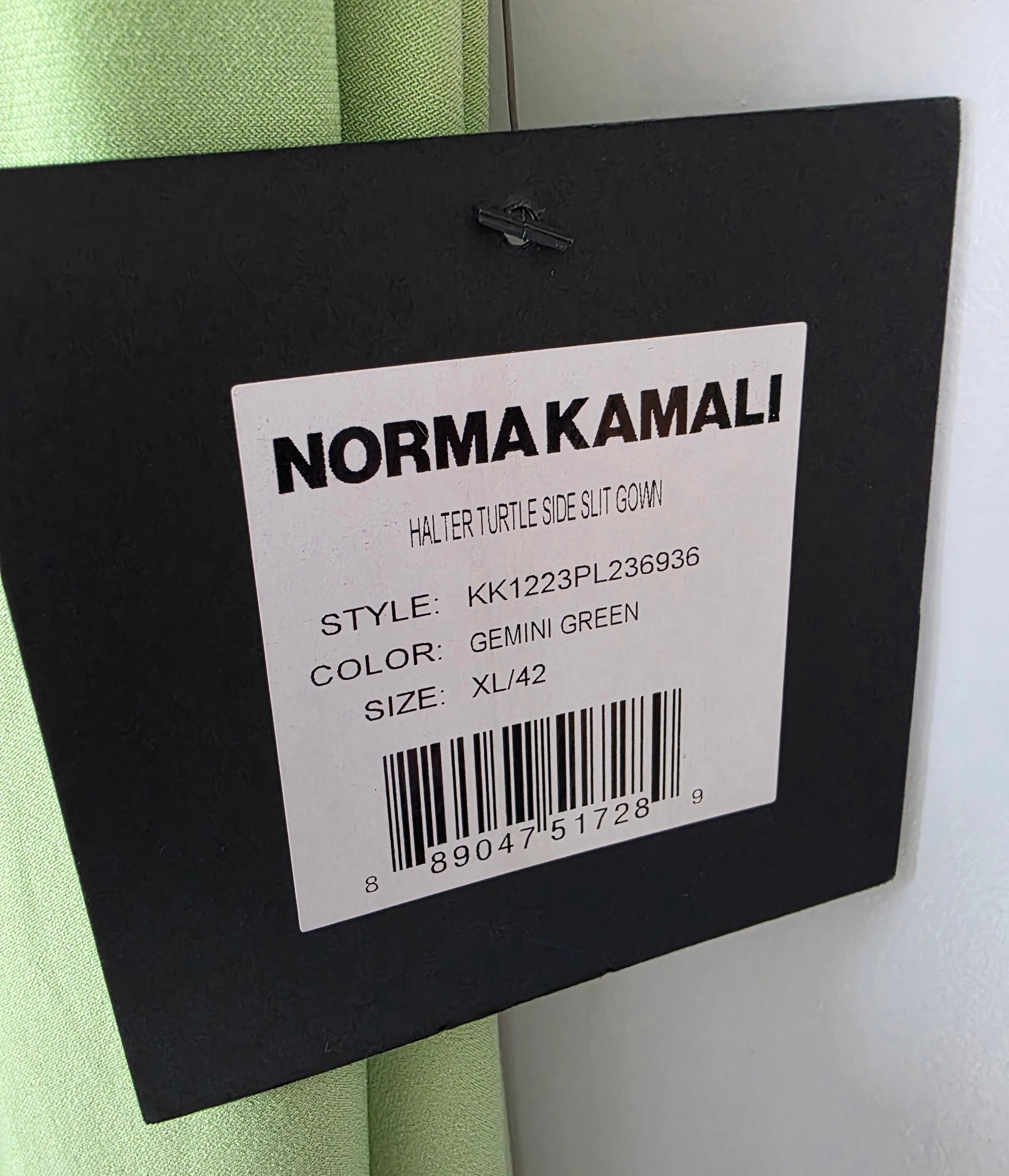 Norma kamali halter turtleneck jurk met split groen xl nieuw