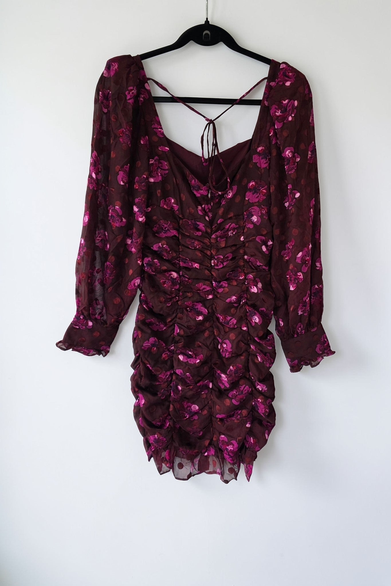 Astr the label kort floral glitter jurkje rood paars roze s 36 tweedehands dames designer