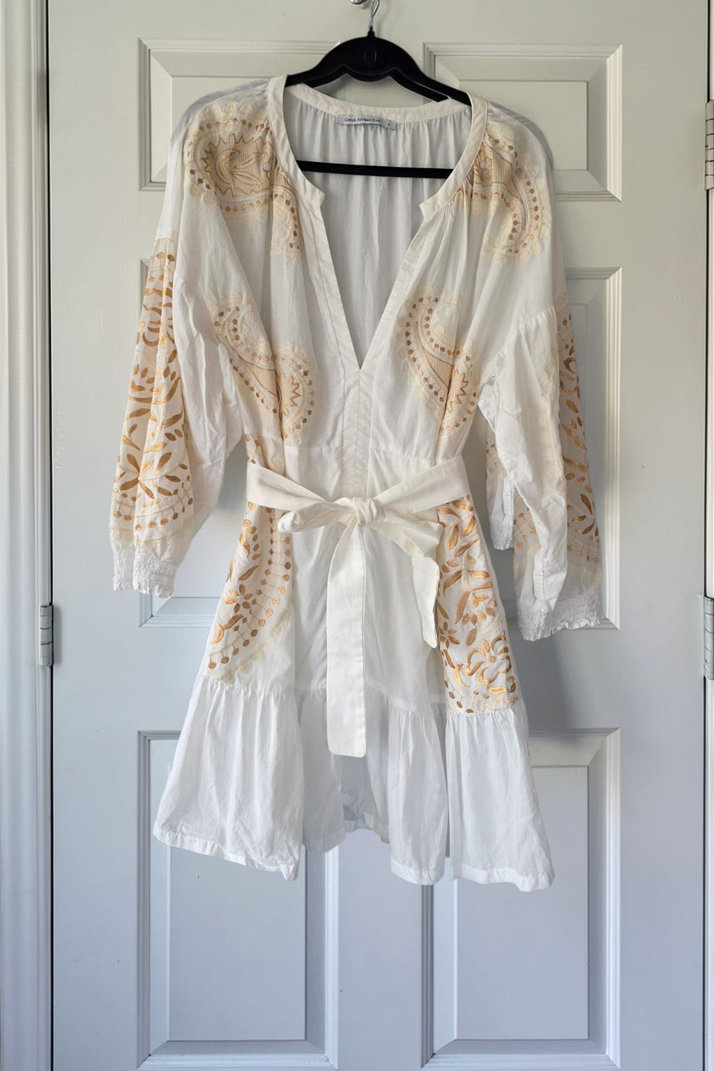 Greek Archaic Kori korte jurk wit goud S 36 Pre-Loved