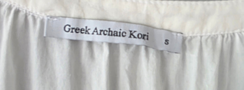 Greek Archaic Kori korte jurk wit goud S 36 Pre-Loved