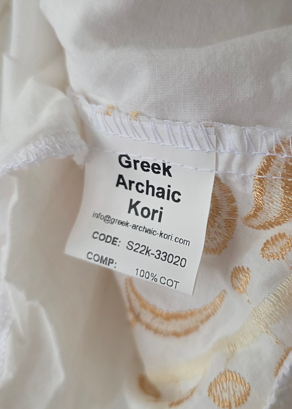 Greek Archaic Kori korte jurk wit goud S 36 Pre-Loved