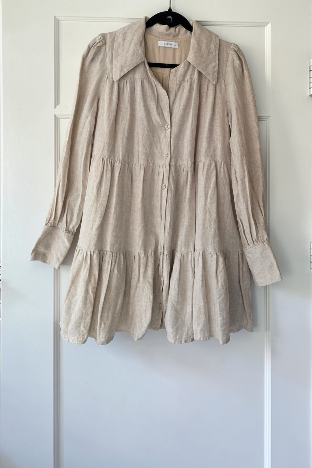 Dissh wijde linnen mini jurk beige M pre-loved designer