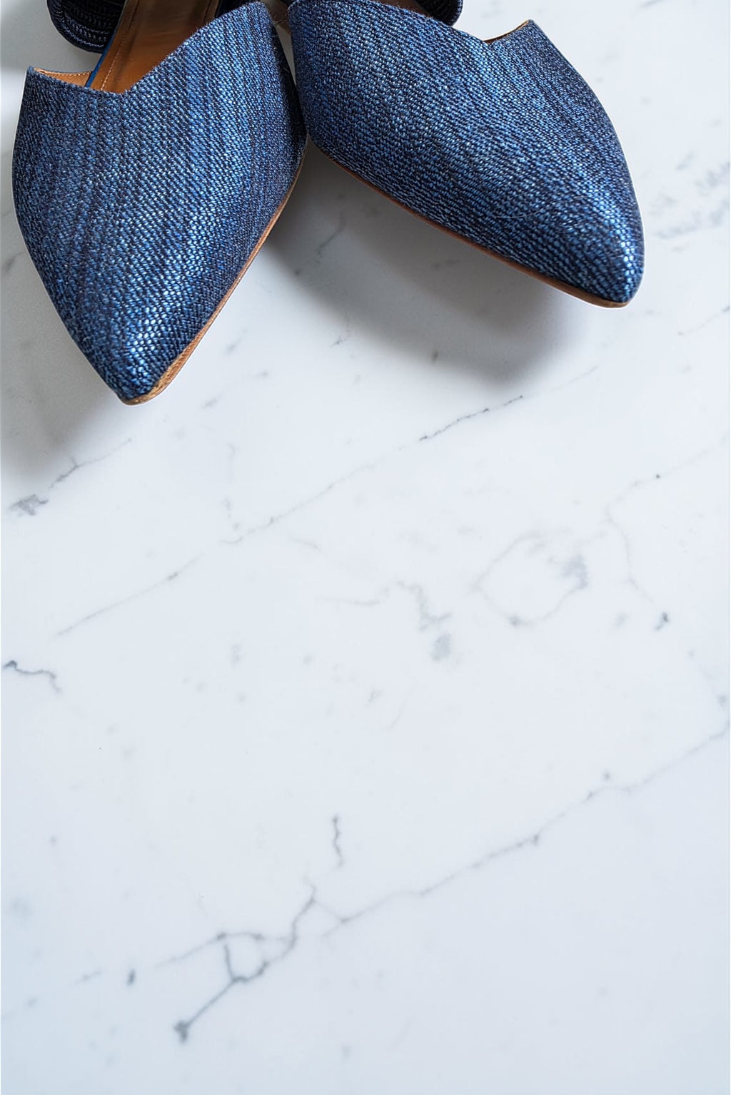 Malone Souliers denim instappers puntneus schoenen flats leer blauw 37 tweedehands dames designer