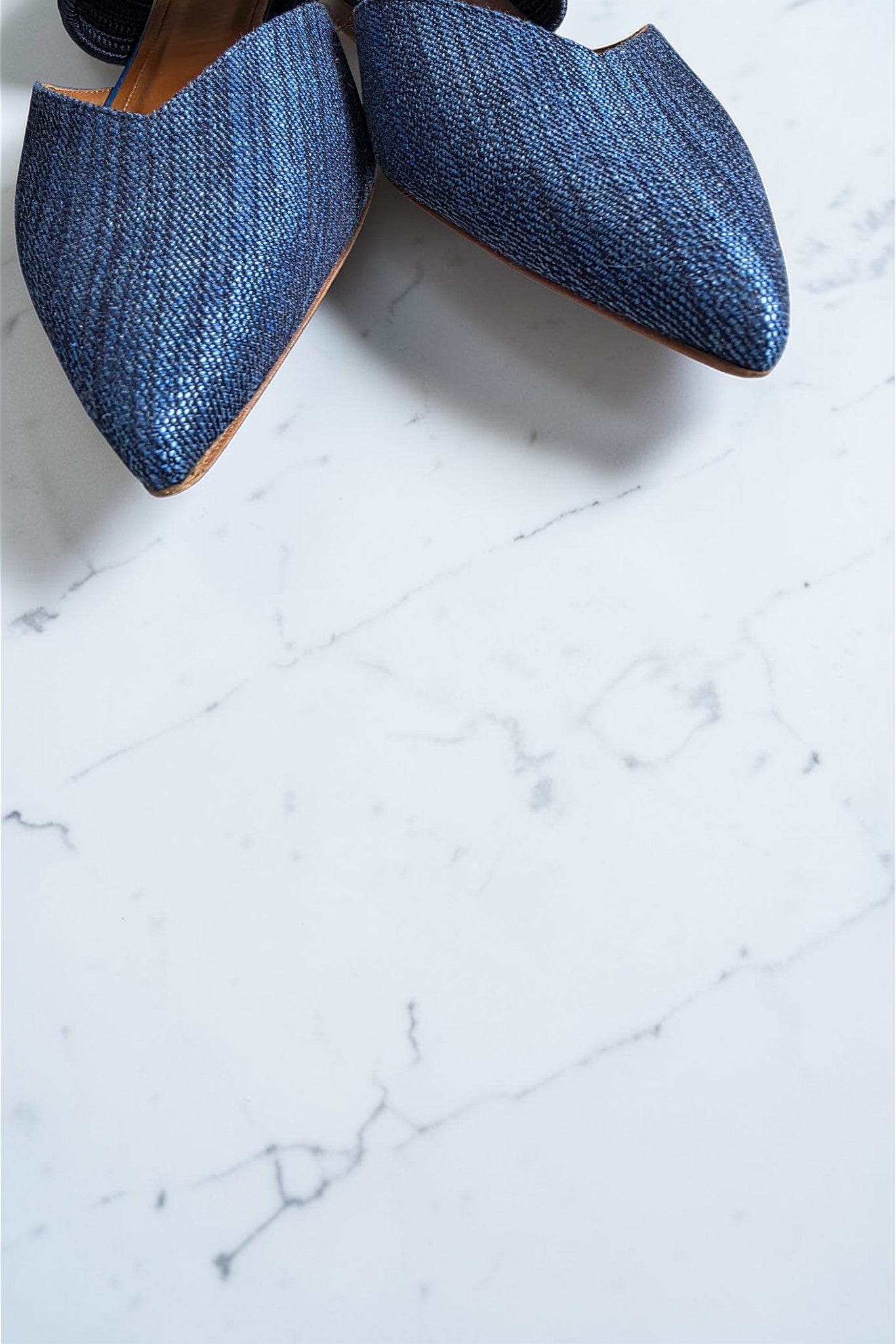 Malone Souliers denim instappers puntneus schoenen flats leer blauw 37 tweedehands dames designer