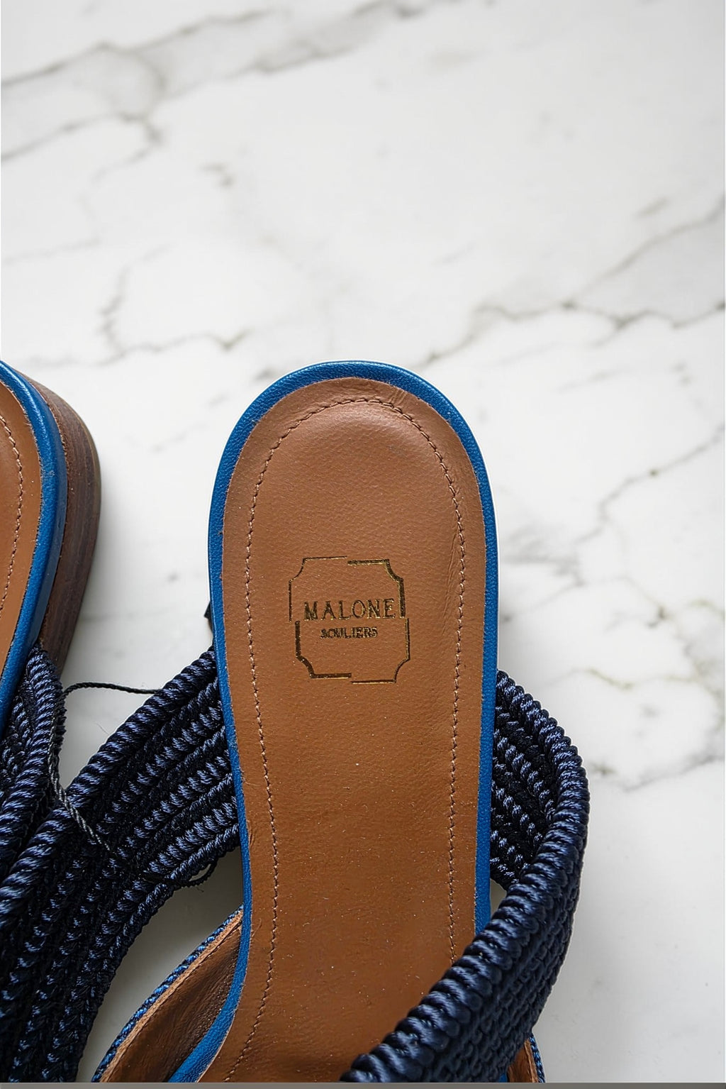 Malone Souliers denim instappers puntneus schoenen flats leer blauw 37 tweedehands dames designer