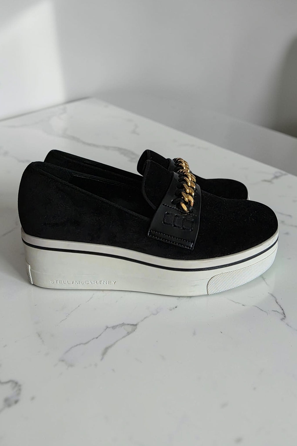 Stella mccartney platform schoenen instappers sneakers loafers velvet zwart 36 tweedehands dames designer