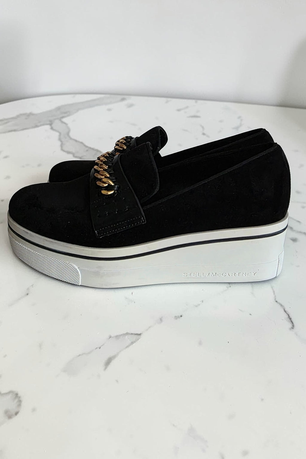 Stella mccartney platform schoenen instappers sneakers loafers velvet zwart 36 tweedehands dames designer