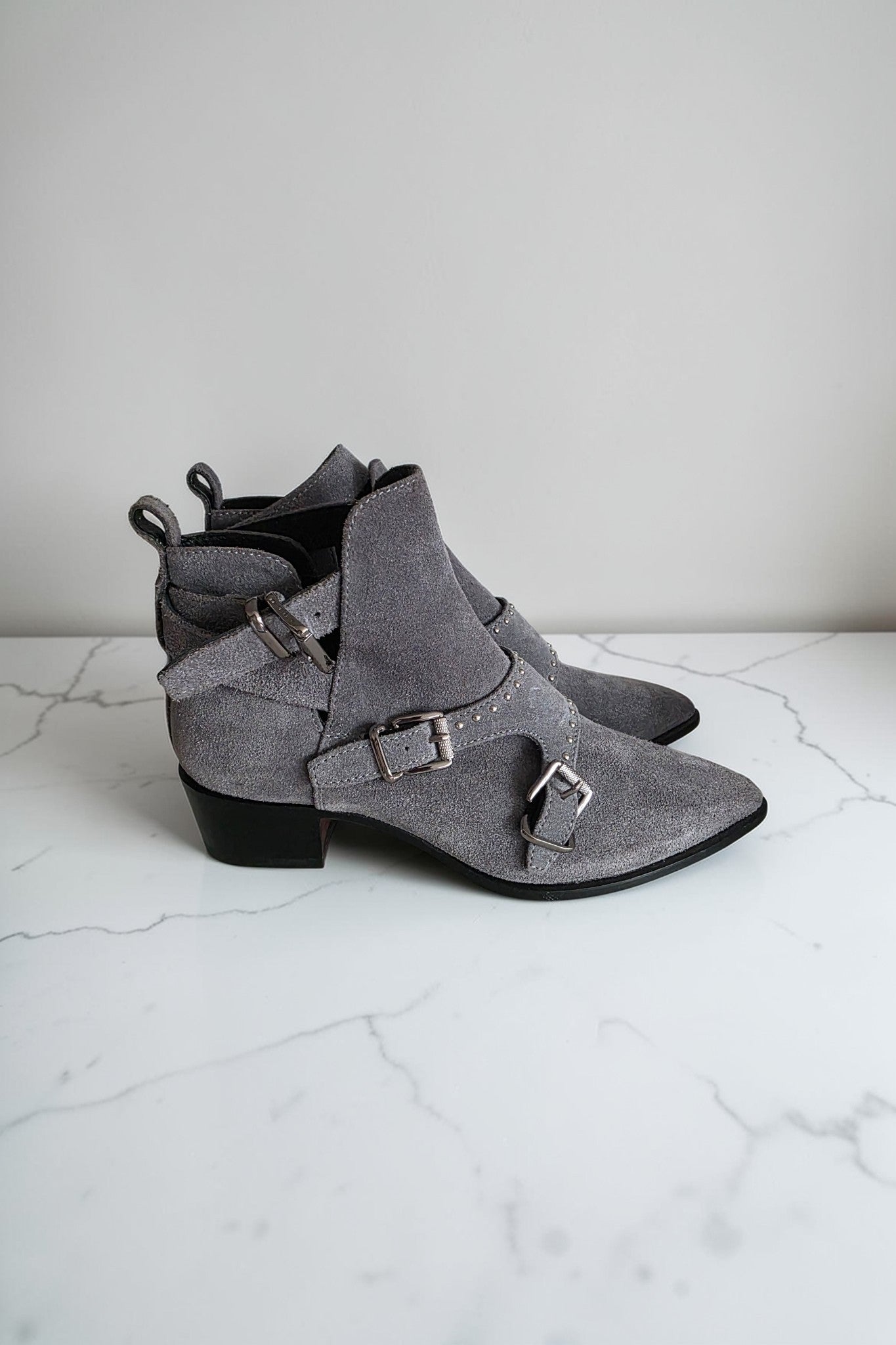 Barbara Bui Paris suede enkellaarzen kleine hak grijs 37 tweedehands dames designer