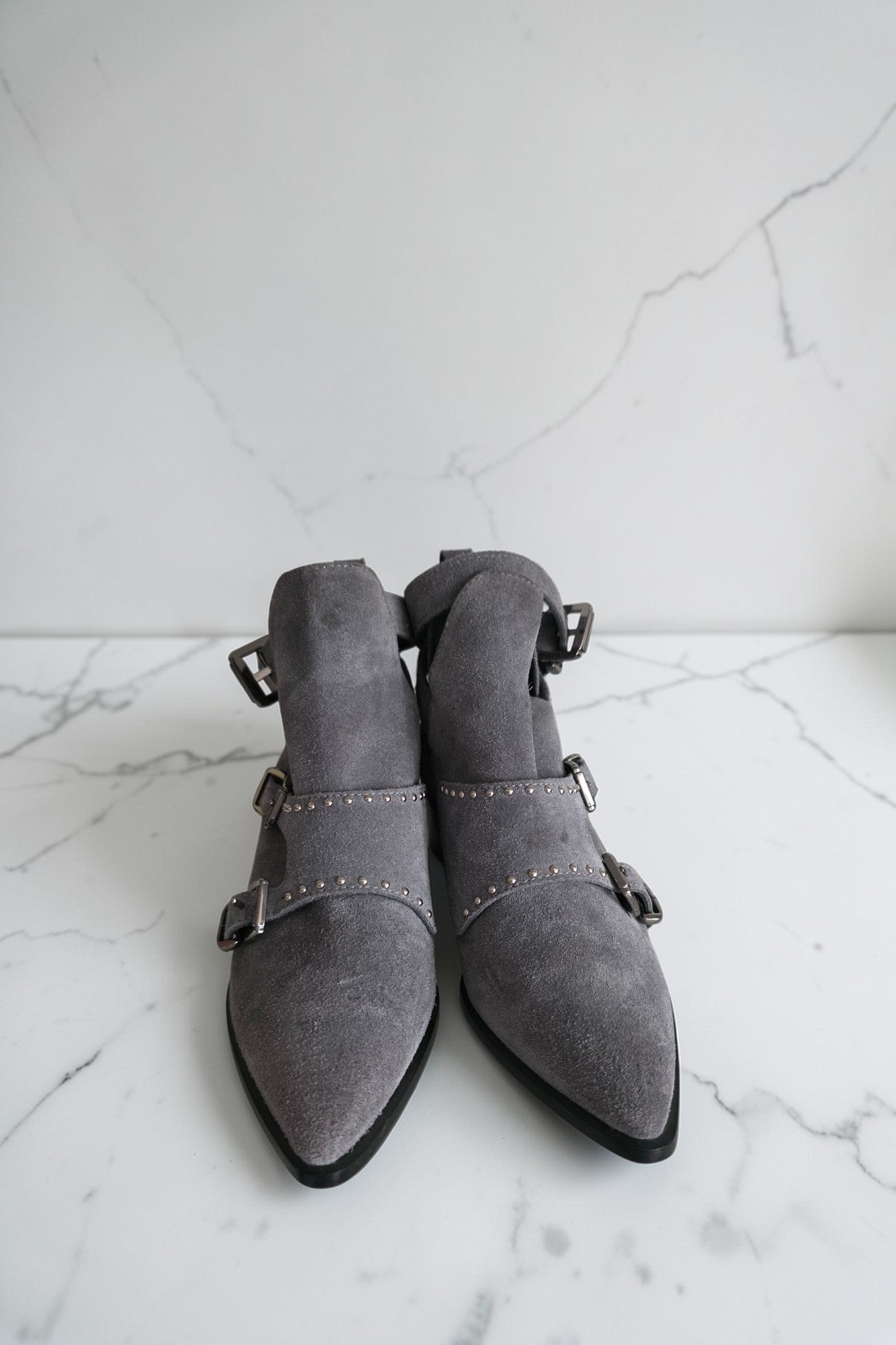 Barbara Bui Paris suede enkellaarzen kleine hak grijs 37 tweedehands dames designer