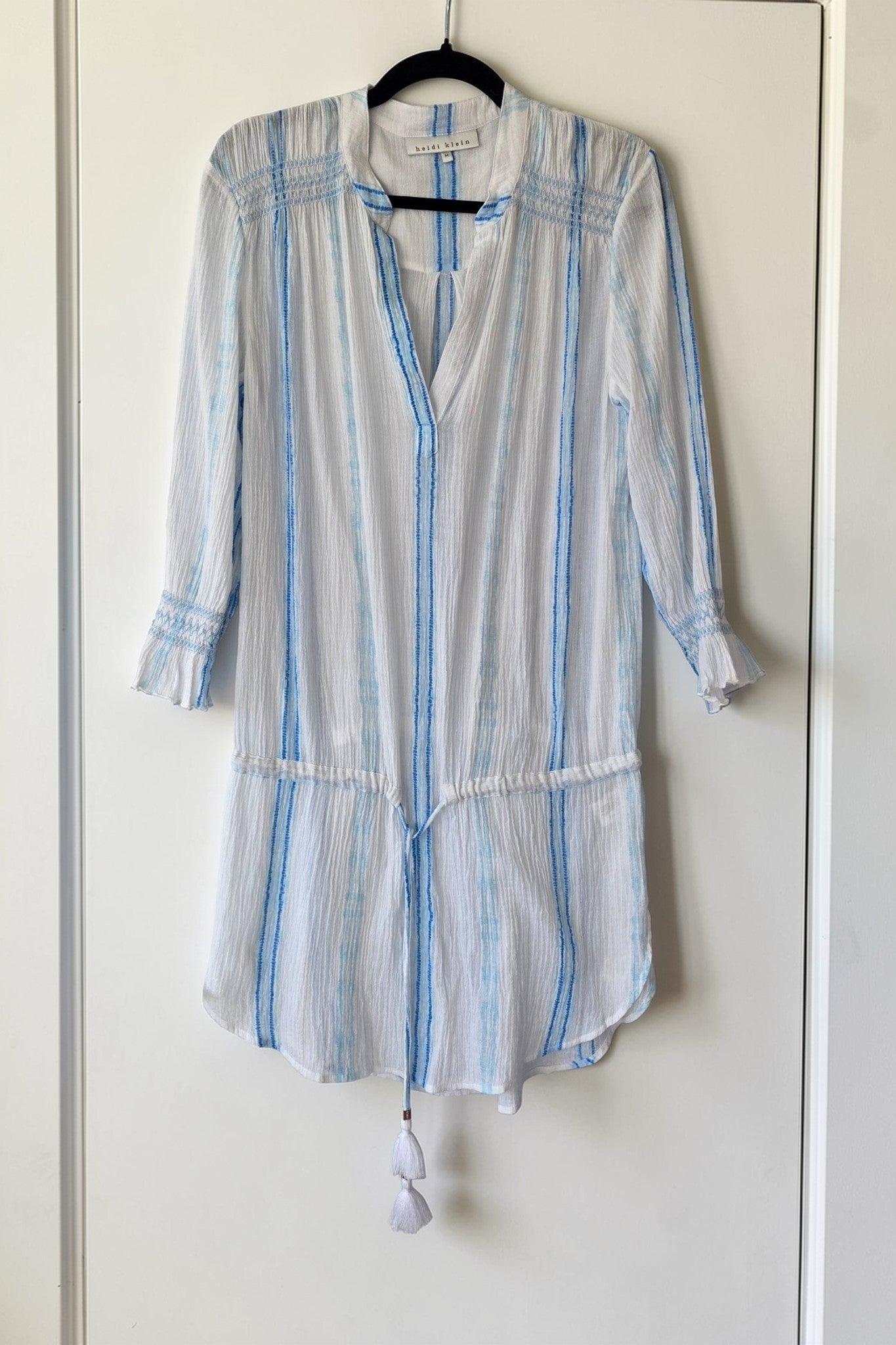 Heidi Klein resort beach wear jurkje wit blauw katoen M pre-loved designer