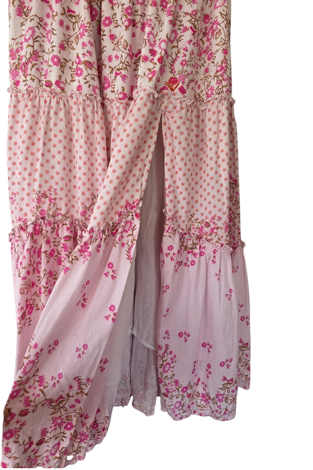 Hemant & Nandita floral ibiza boho midi rok resortwear roze M 38 tweedehands dames designer