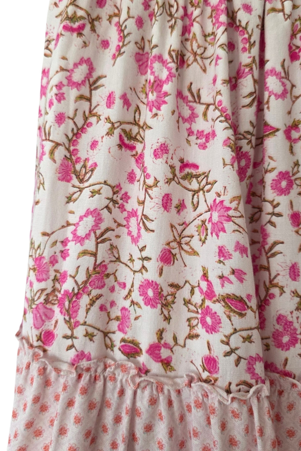 Hemant & Nandita floral ibiza boho midi rok resortwear roze M 38 tweedehands dames designer