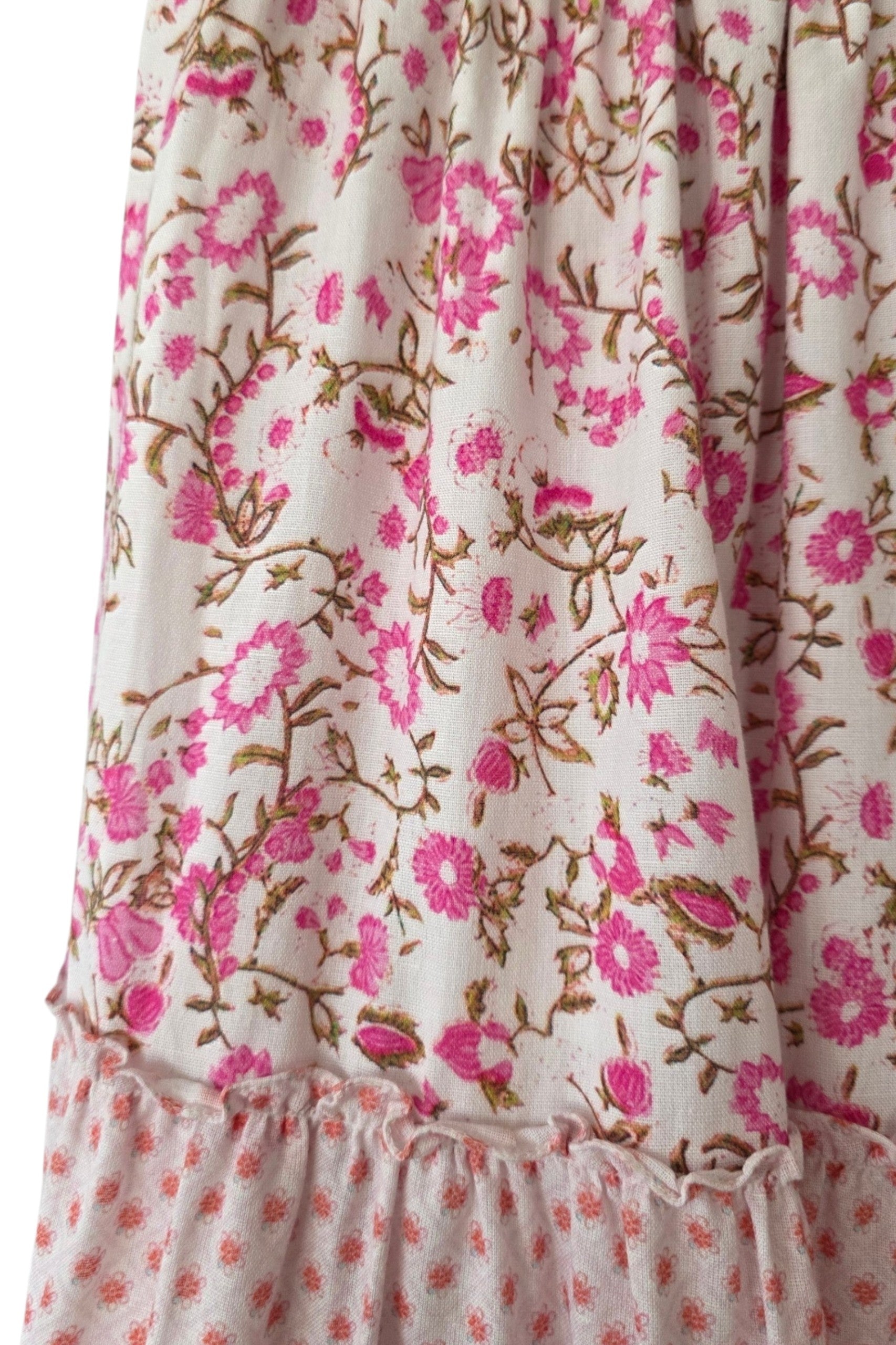 Hemant & Nandita floral ibiza boho midi rok resortwear roze M 38 tweedehands dames designer