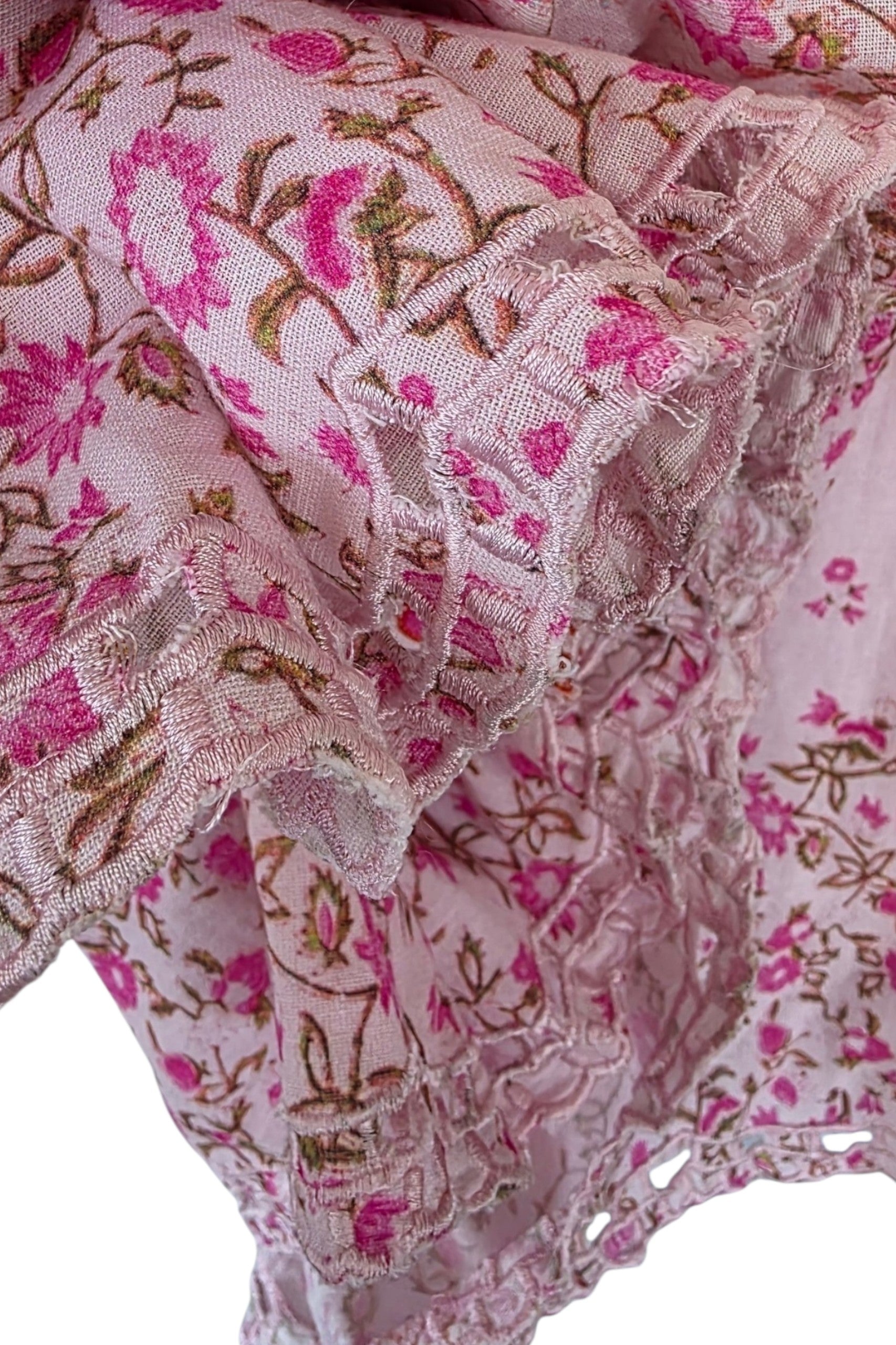 Hemant & Nandita floral ibiza boho midi rok resortwear roze M 38 tweedehands dames designer