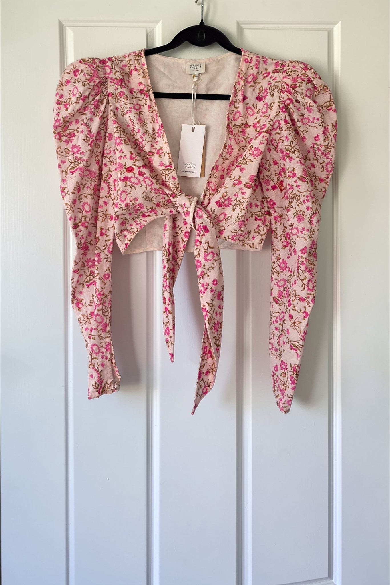 Hemant & Nandita linnen crop top roze M nieuw designer