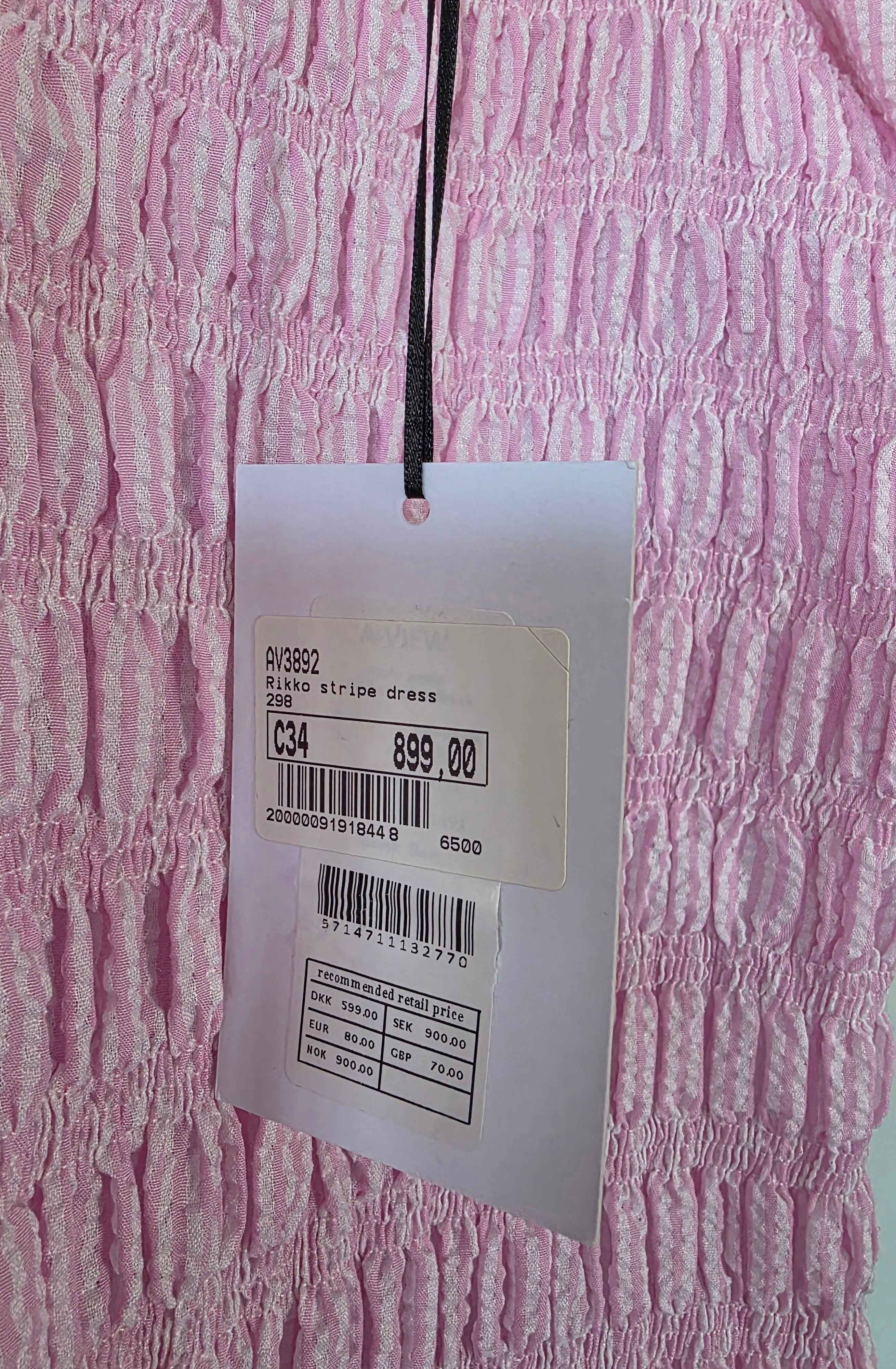 A-view korte jurk roze wit 34 xs nieuw pofmouwen pre-loved nieuw