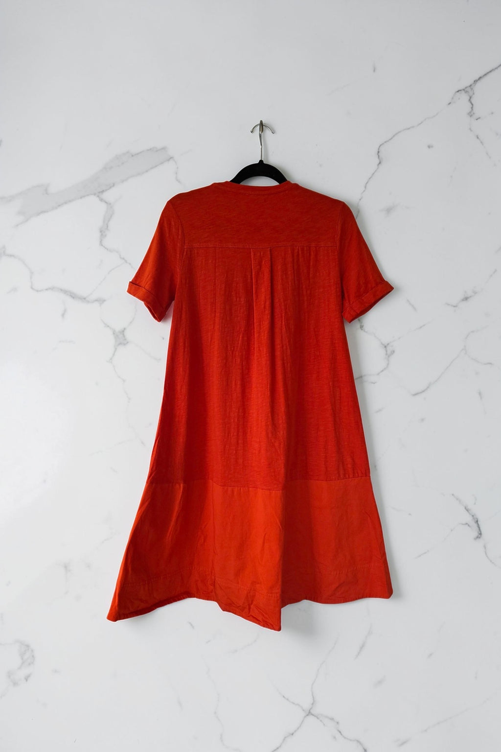 ME+EM midi jurk korte mouw katoen oranje Pre-Loved S 36