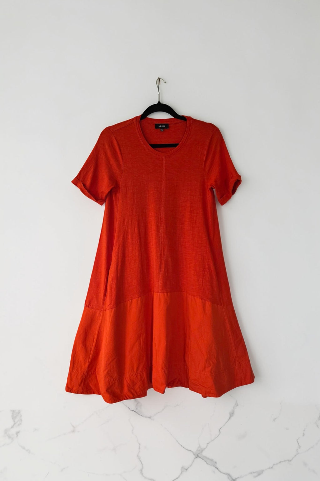 ME+EM midi jurk korte mouw katoen oranje Pre-Loved S 36