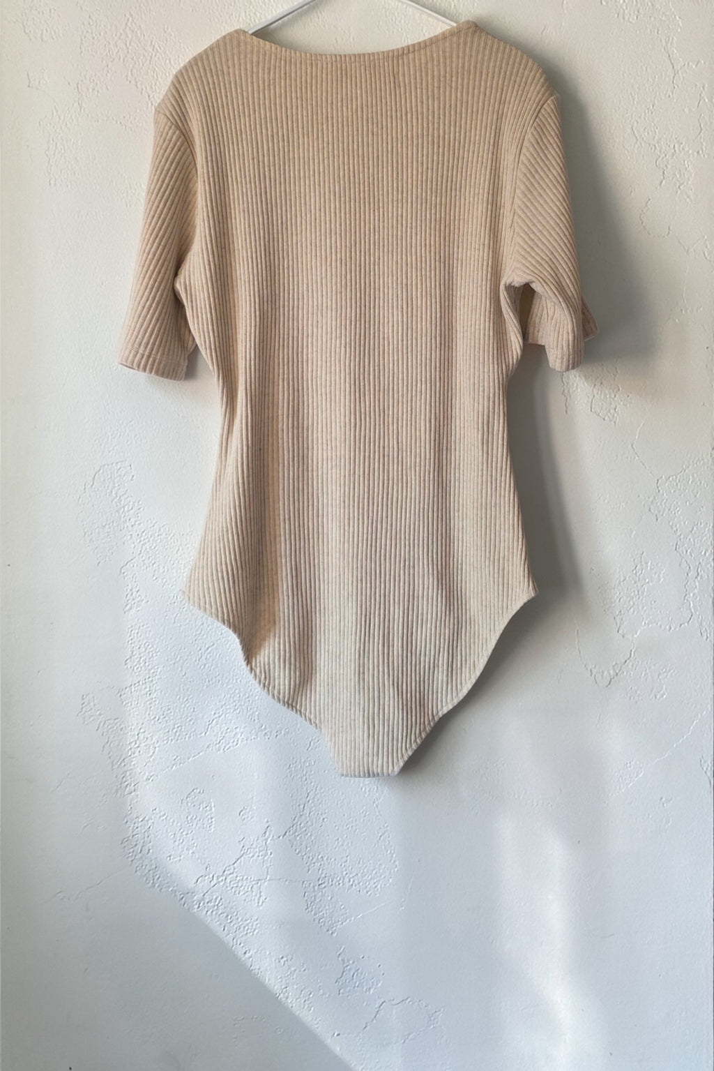 Mara Hoffman rib body beige korte mouwen katoen linnen L 40