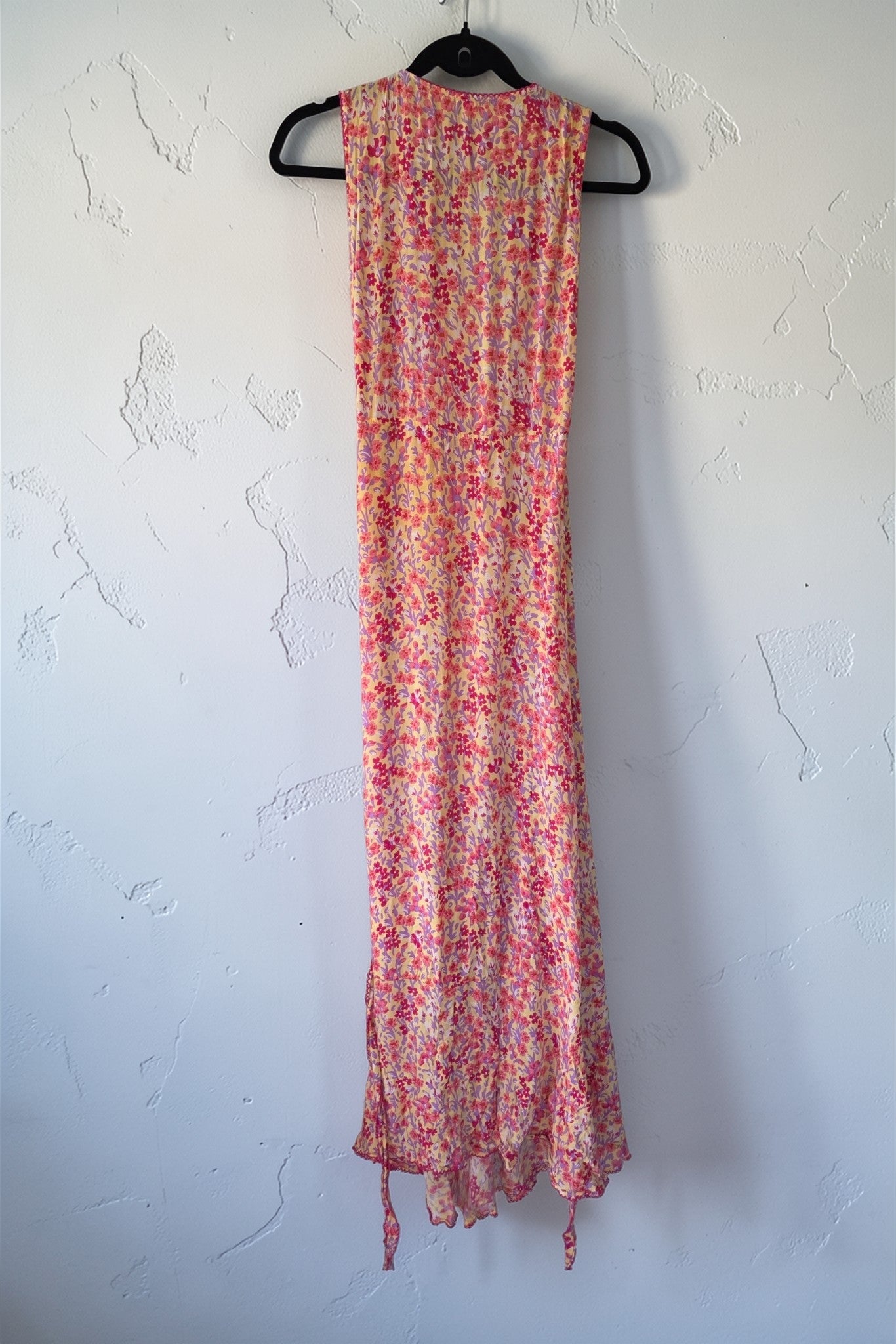 Poupette St Barth lange mouwloze floral maxi jurk ibiza geel roze xs 34