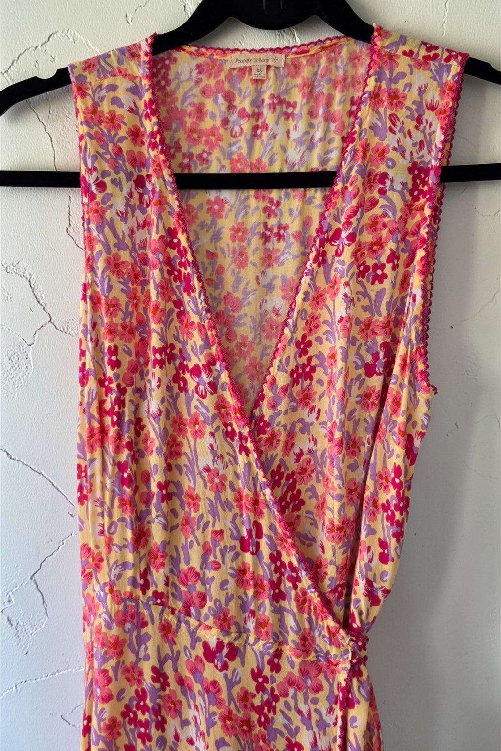 Poupette St Barth lange mouwloze floral maxi jurk ibiza geel roze xs 34