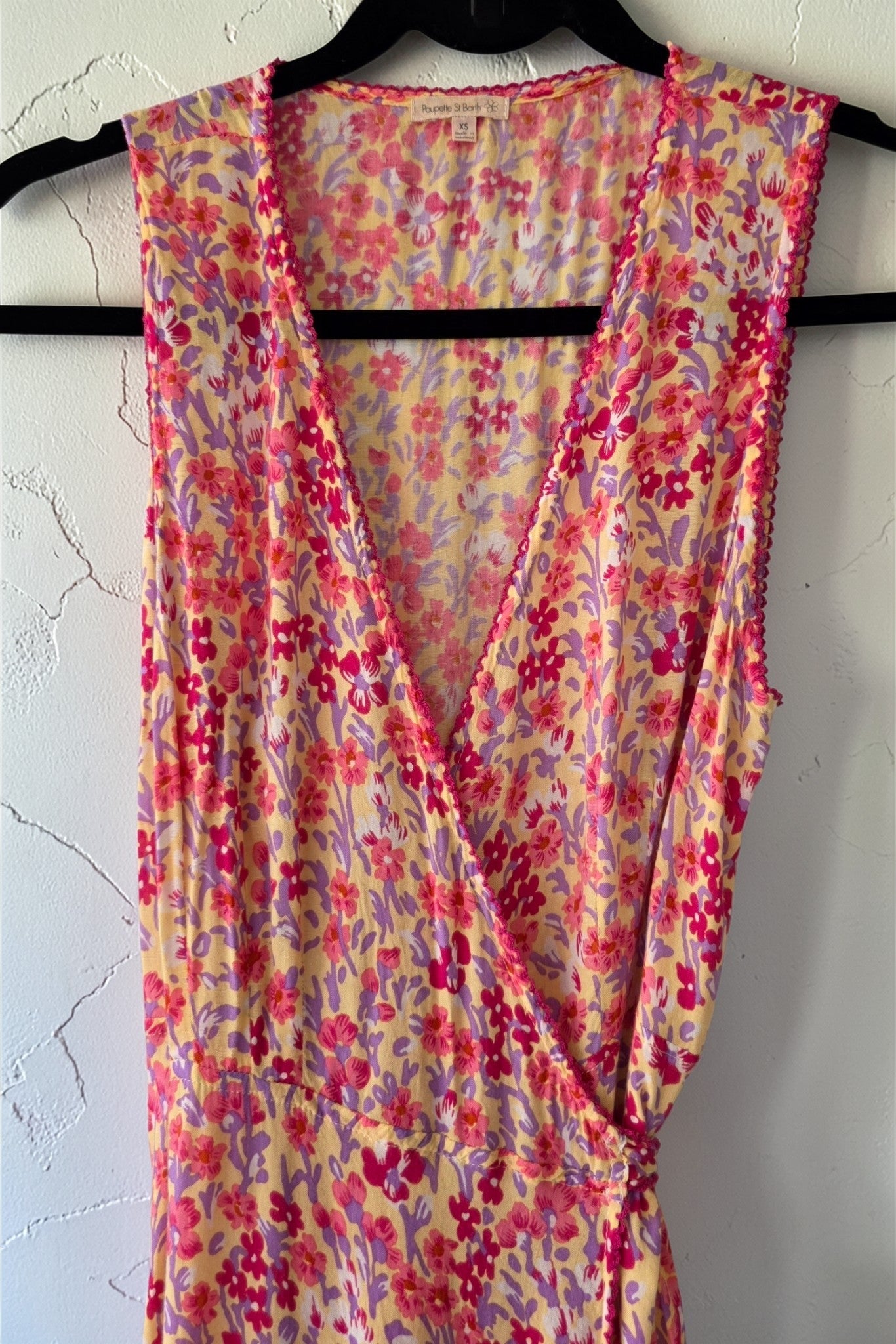 Poupette St Barth lange mouwloze floral maxi jurk ibiza geel roze xs 34