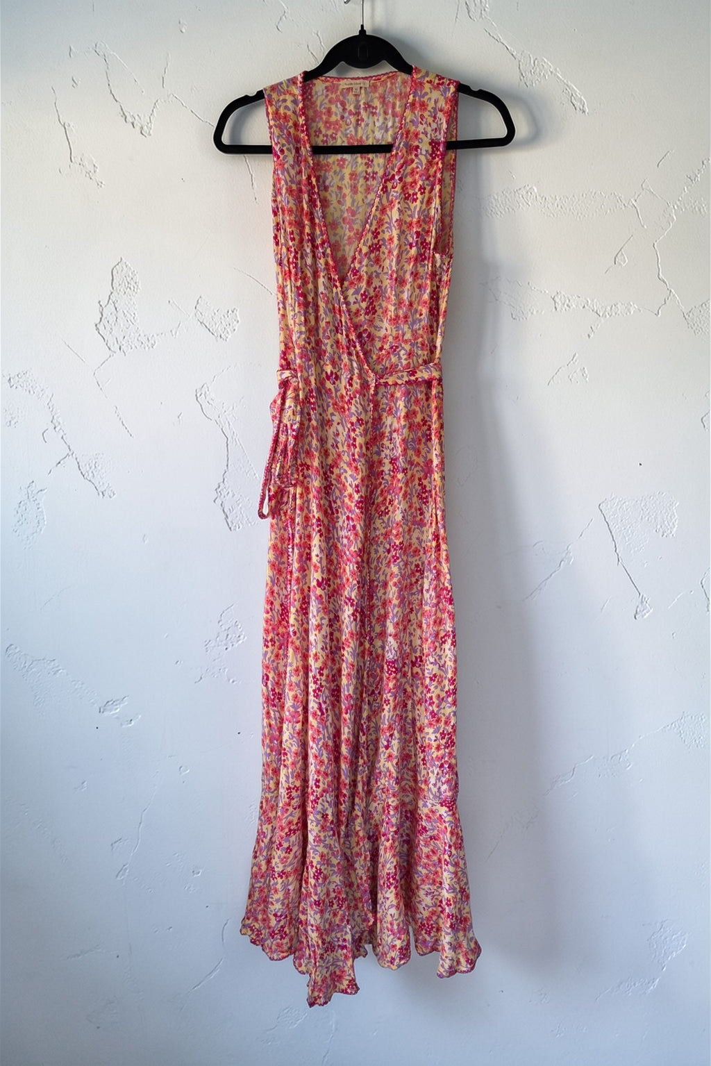 Poupette St Barth lange mouwloze floral maxi jurk ibiza geel roze xs 34