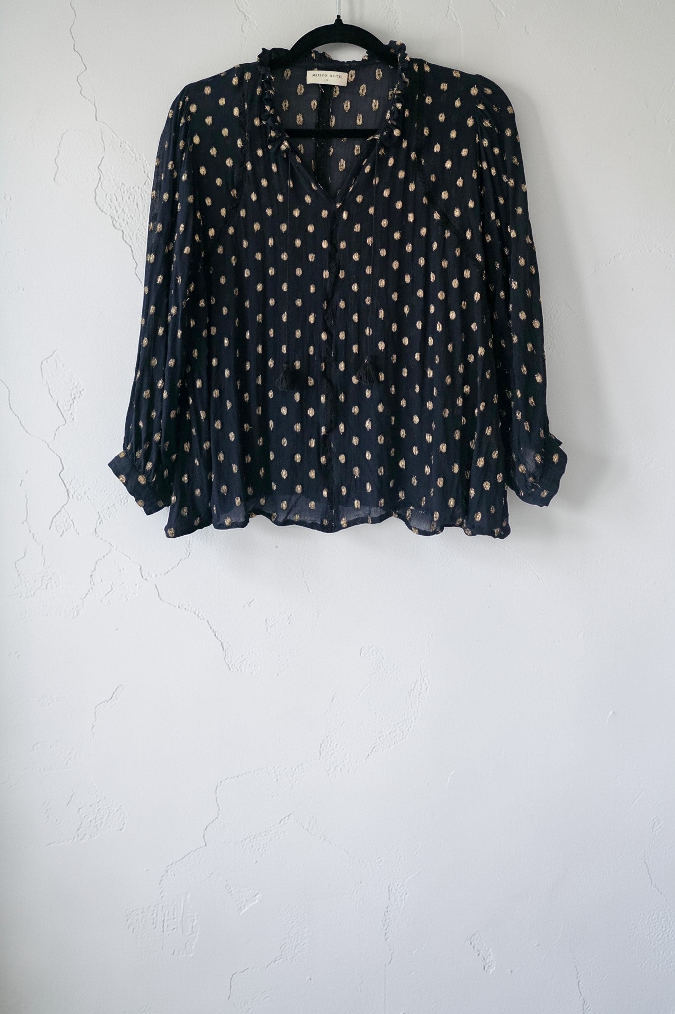 Maison Hotel vega blouse midnight blauw S 36 doorschijnend pre-loved boho ibiza