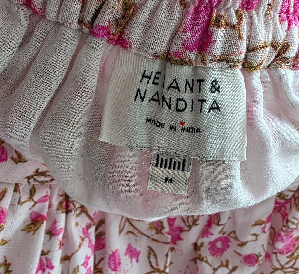 Hemant & Nandita floral ibiza boho midi rok resortwear roze M 38 tweedehands dames designer