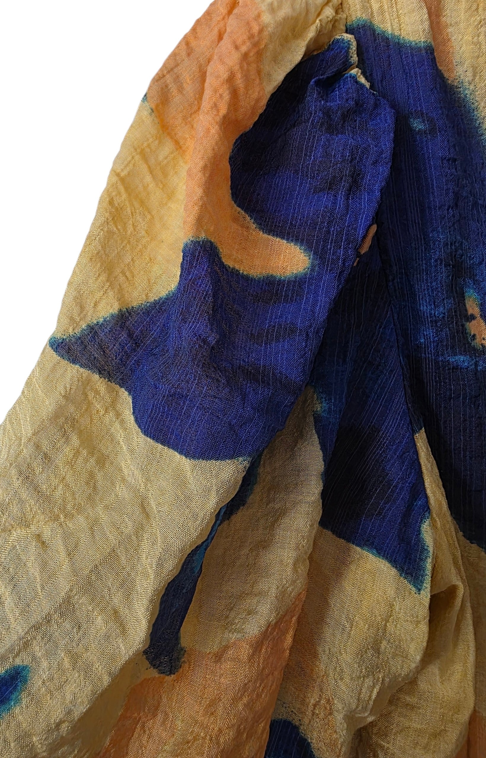 Surkana korte zomerjurk met pofmouwen geel blauw pre-loved 34 36 xs s resortwear tweedehands dames designer
