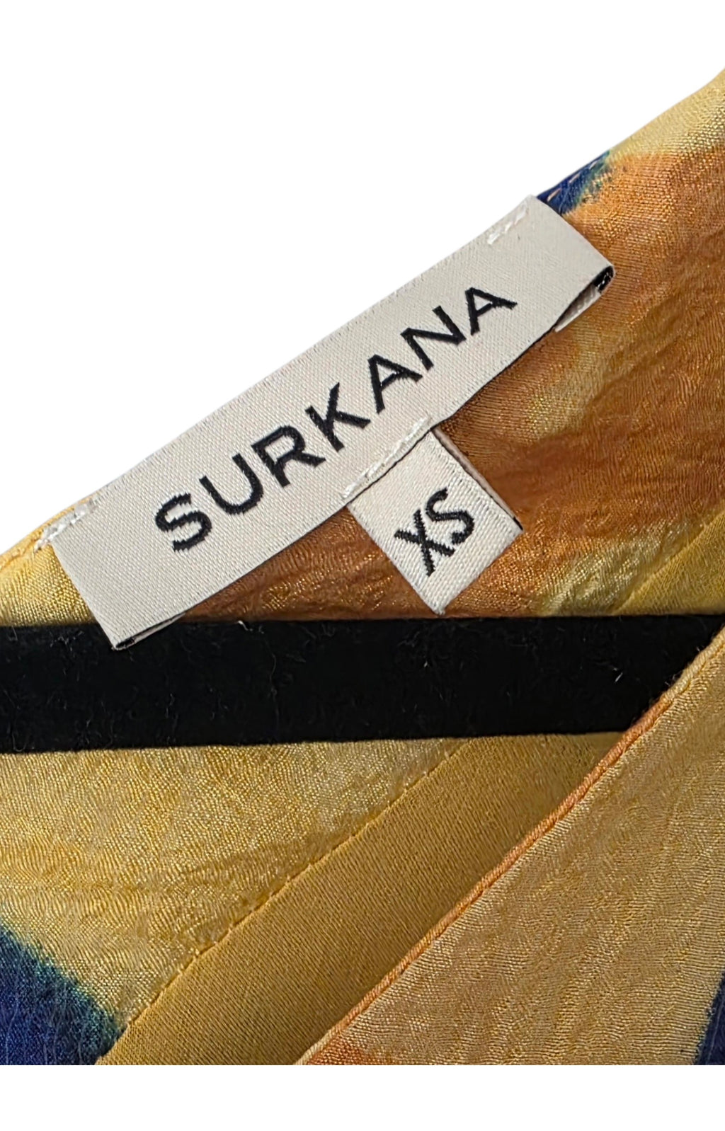 Surkana korte zomerjurk met pofmouwen geel blauw pre-loved 34 36 xs s resortwear tweedehands dames designer