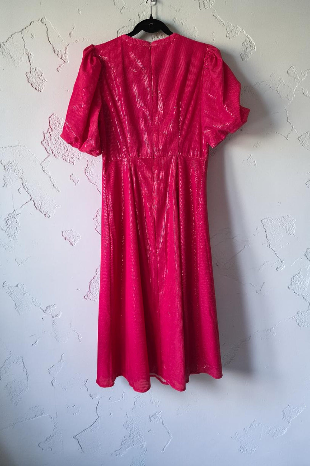 Olivia Rubin pailletten midi jurk Charlie roze xl 42 pofmouwen pre-loved