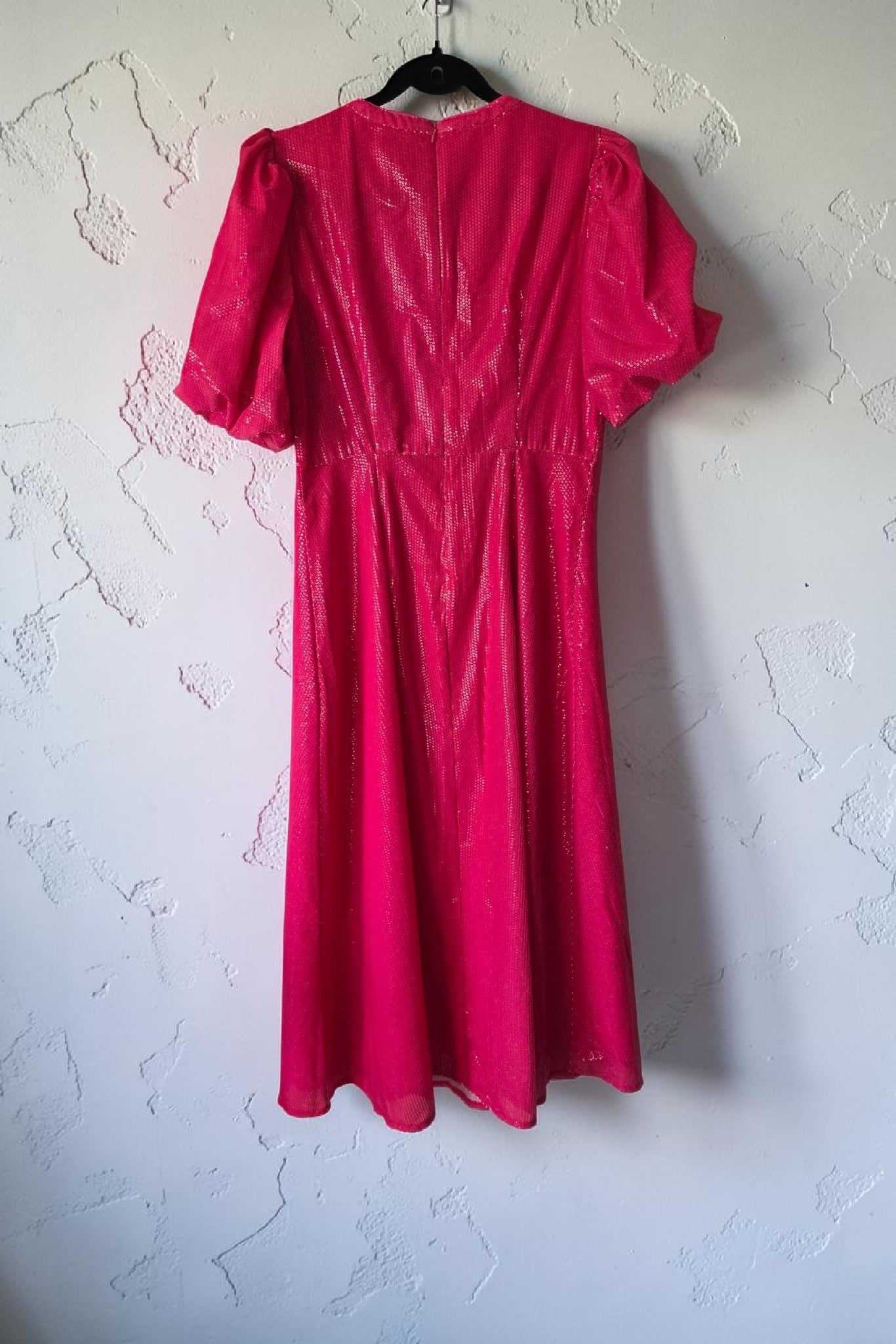 Olivia Rubin pailletten midi jurk Charlie roze xl 42 pofmouwen pre-loved