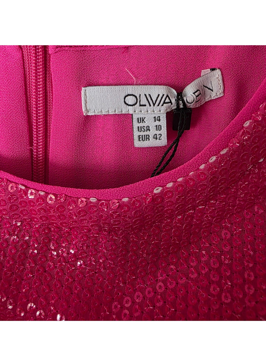 Olivia Rubin pailletten midi jurk Charlie roze xl 42 pofmouwen pre-loved