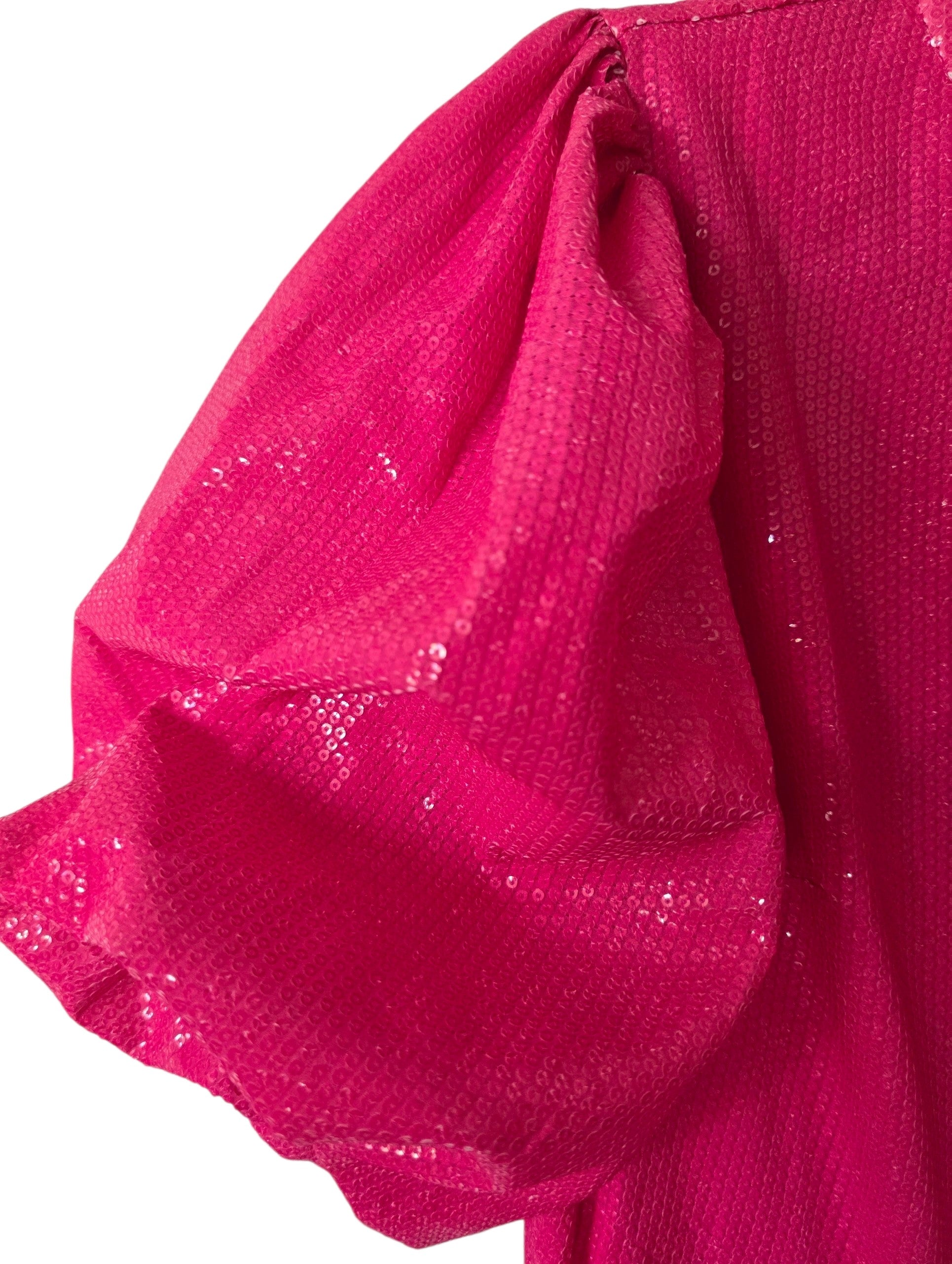 Olivia Rubin pailletten midi jurk Charlie roze xl 42 pofmouwen pre-loved