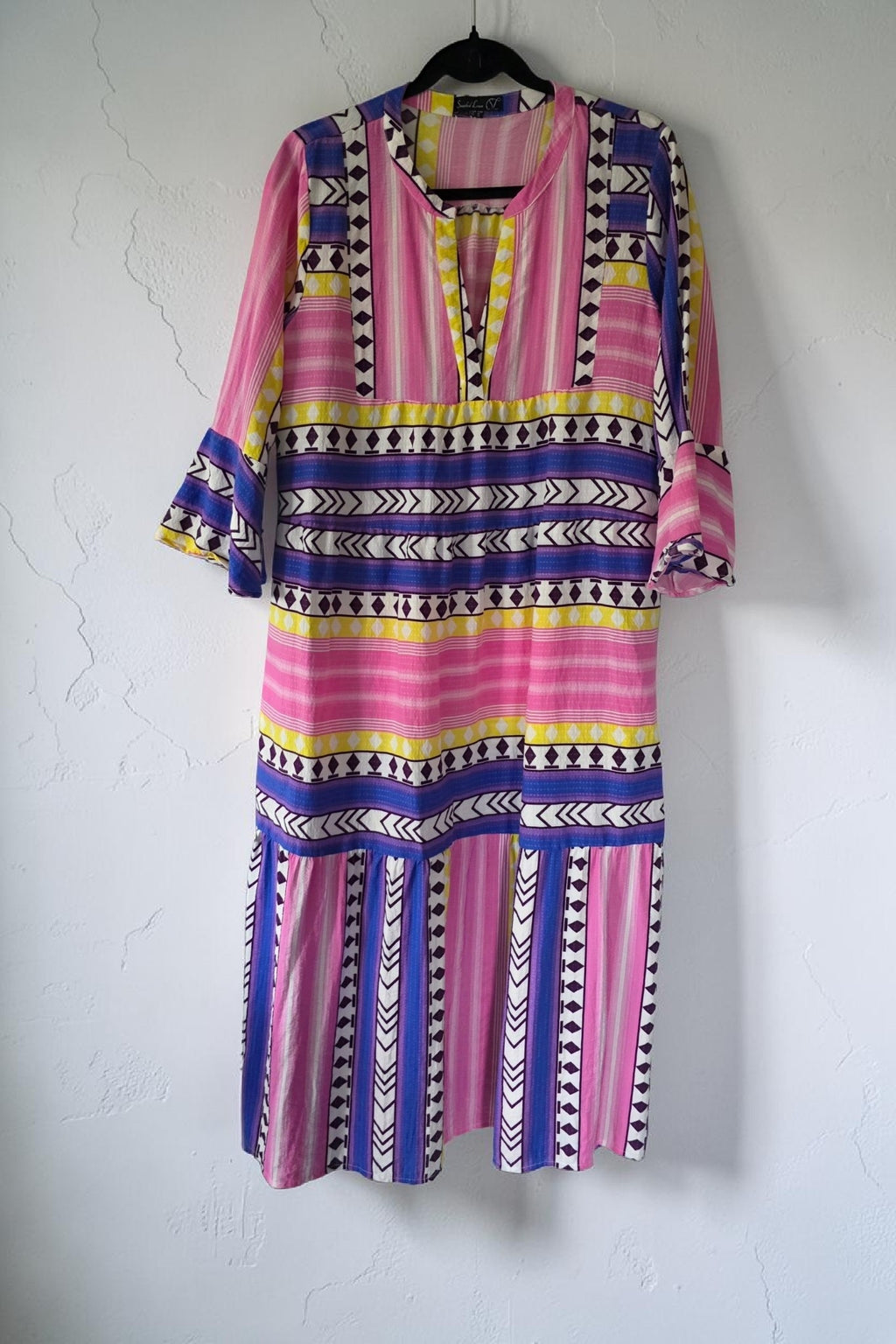 Smashed Lemon midi jurk roze paars boho ibiza L 40 pre-loved