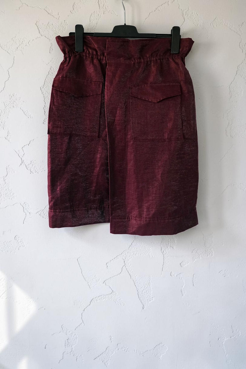 FWSS Fall Winter Spring Summer metallic rode linnen korte rok 36 S tweedehands dames designer