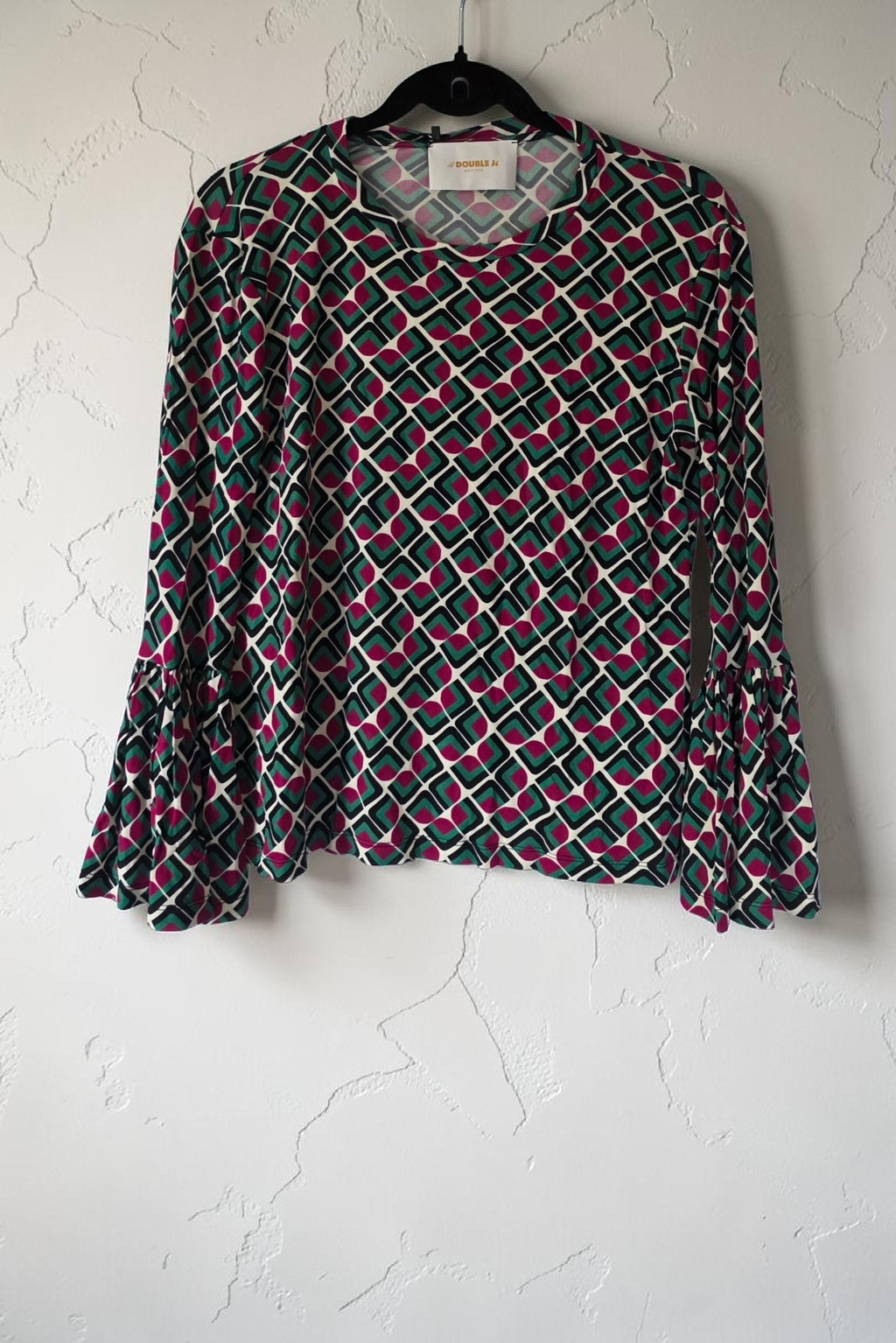 La double J shirt top retro look stretch wijde trompet mouwen 38 M tweedehands dames designer