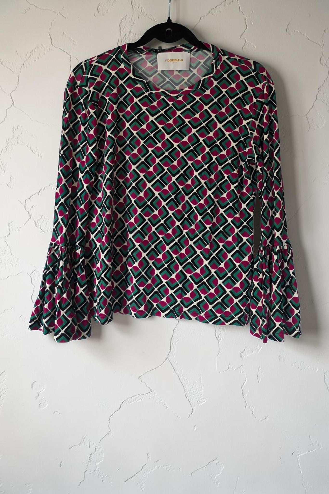 La double J shirt top retro look stretch wijde trompet mouwen 38 M tweedehands dames designer