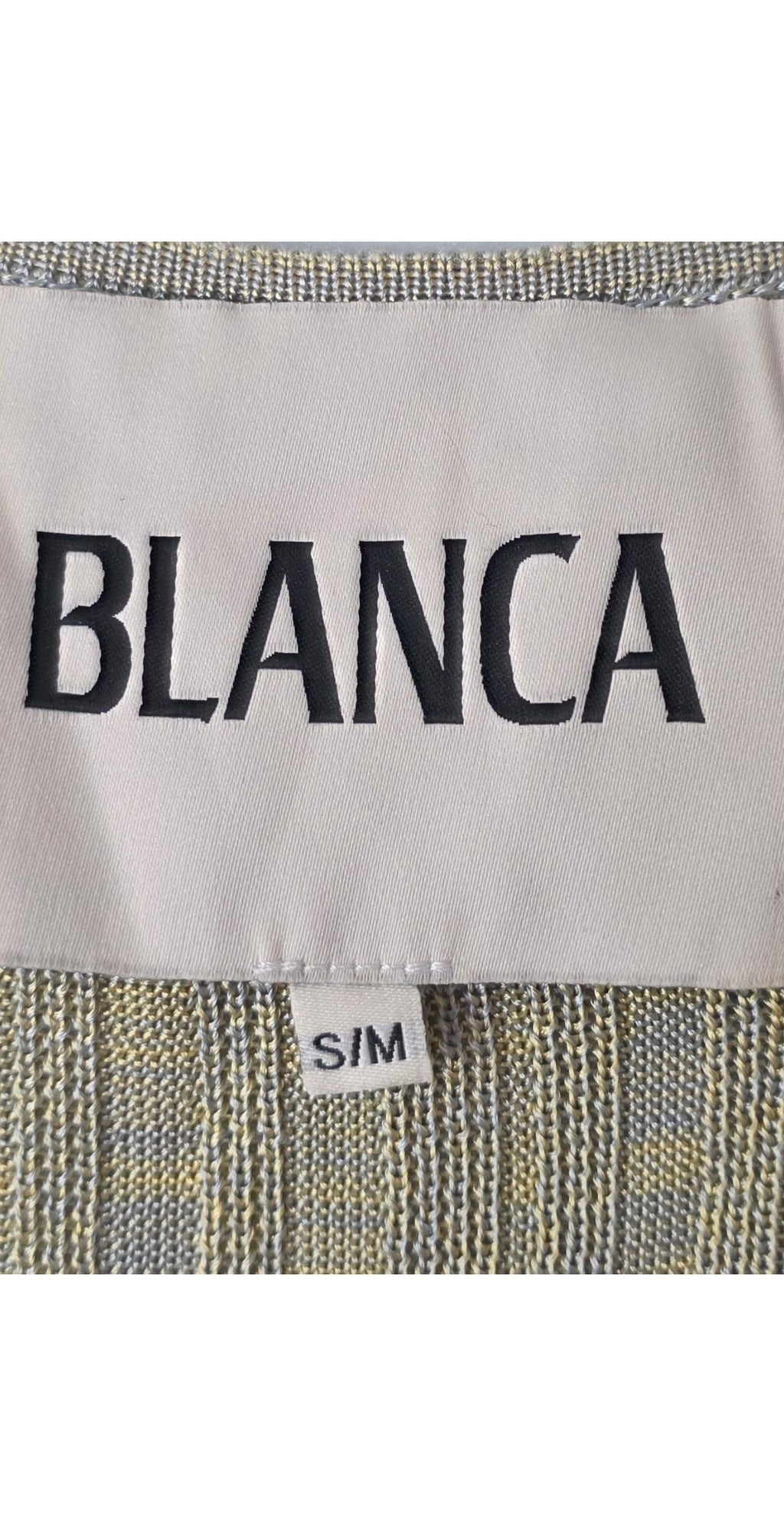 Blanca resortwear maxi knit jurk mouwloos met split geel groen S/M tweedehands dames designer
