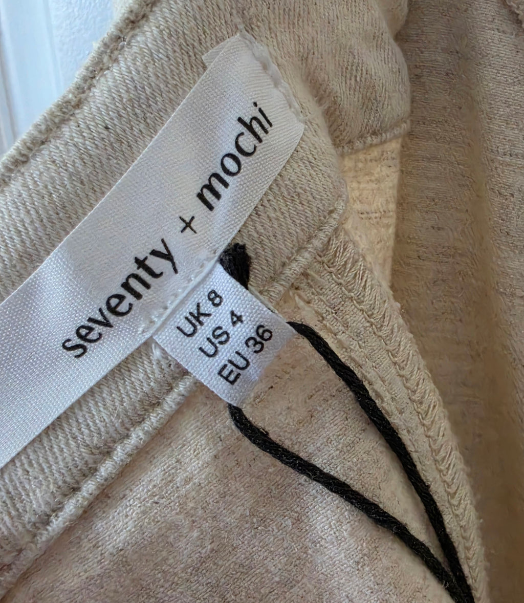 Seventy + Mochi Midi jurk denim Maddie ecru beige S 36 tweedehands designer
