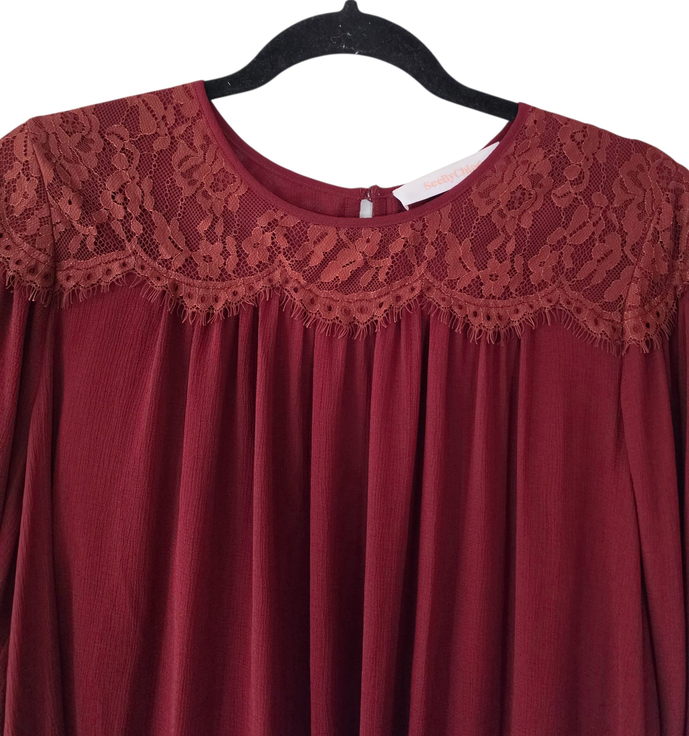See by Chloe kant korte jurk Georgette rood FR42 tweedehands designer dames