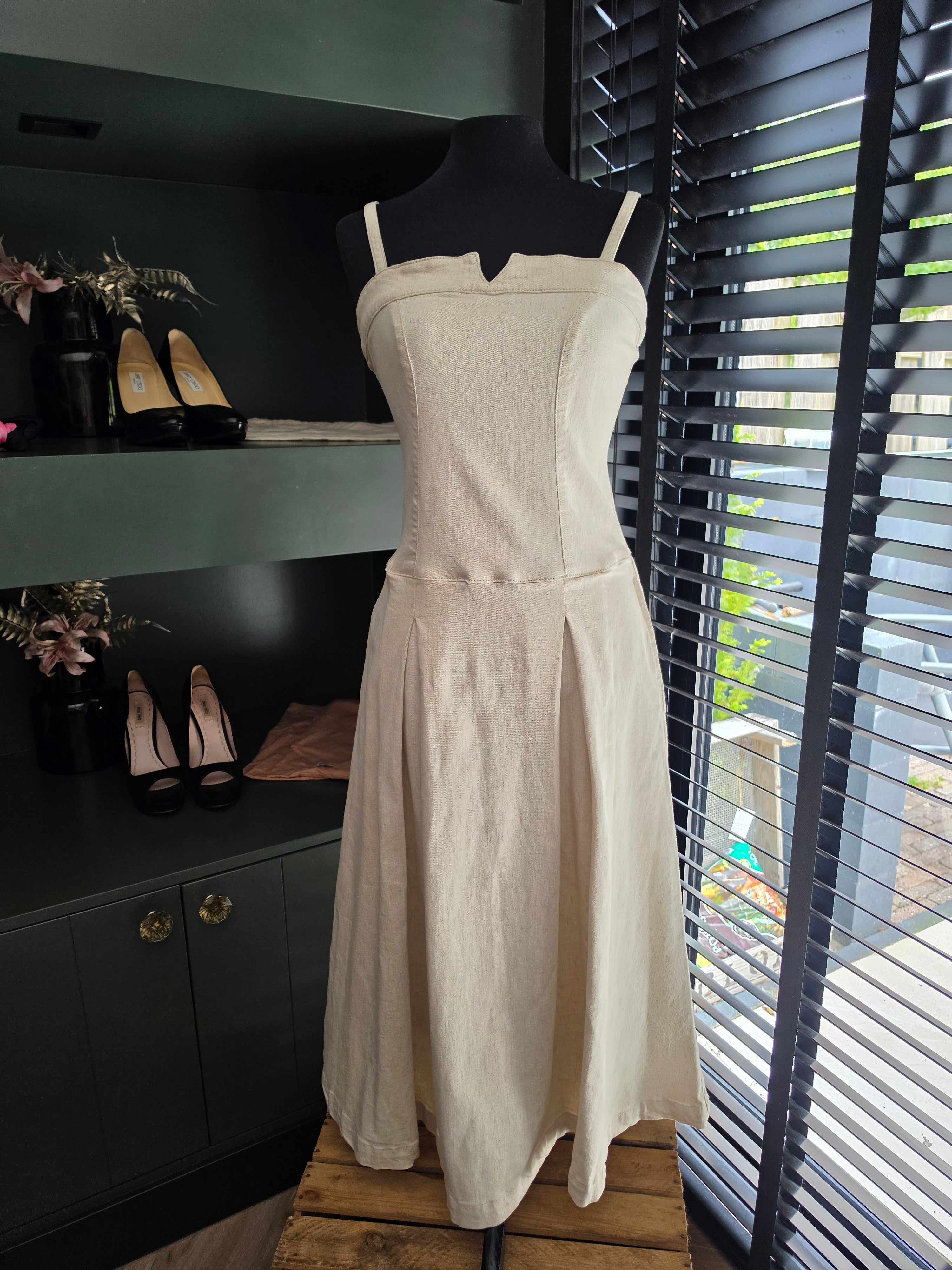 Seventy + Mochi Midi jurk denim Maddie ecru beige S 36 tweedehands designer