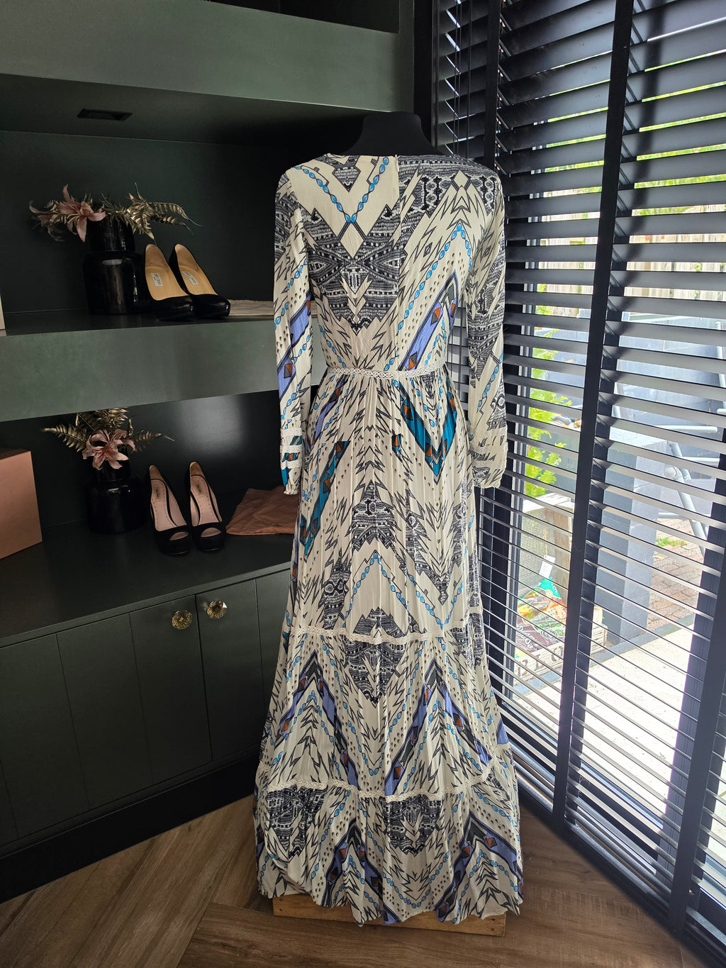 Melissa Odabash lange maxi jurk wit blauw S 36 resortwear tweedehands dames designer