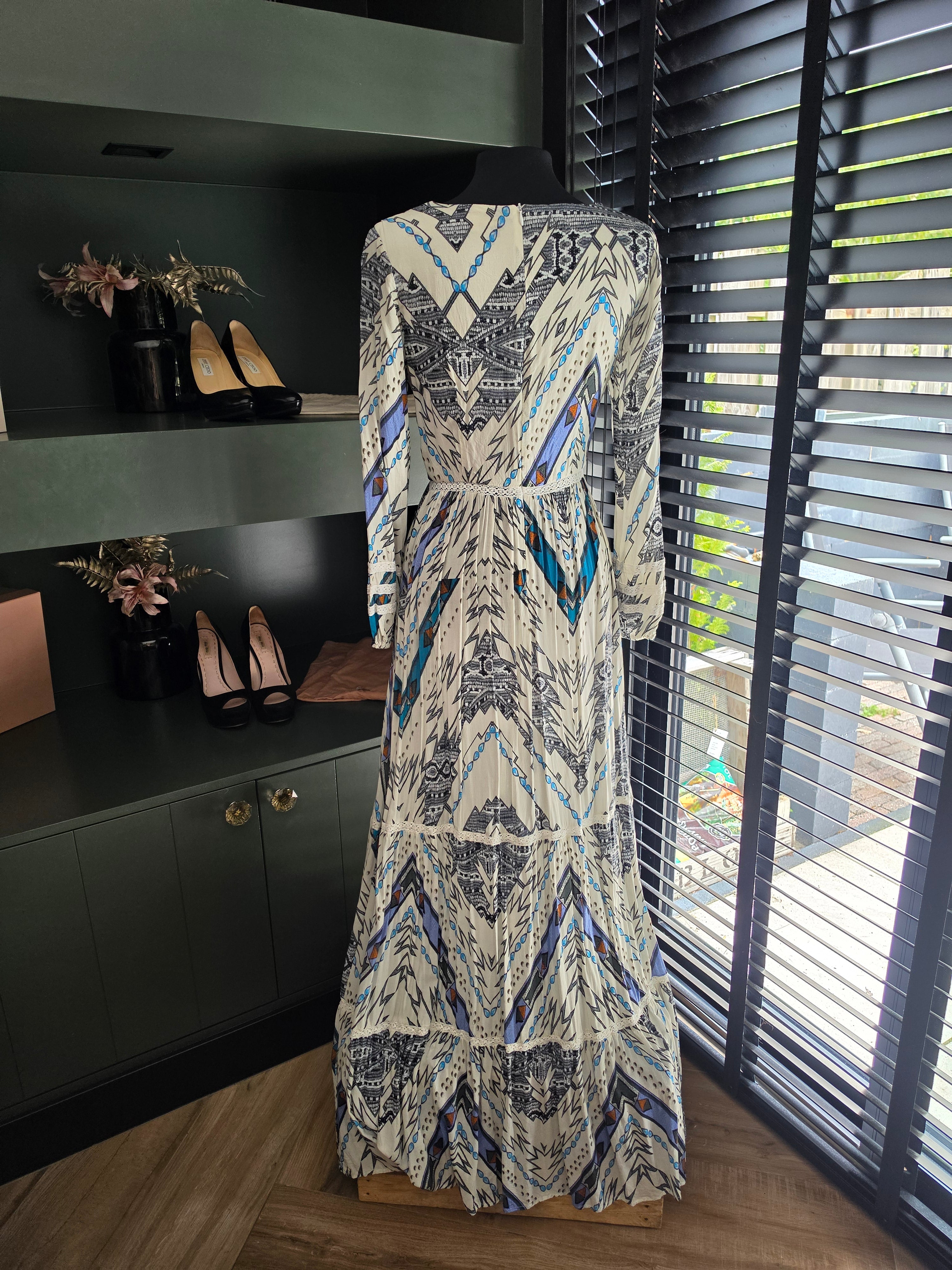 Melissa Odabash lange maxi jurk wit blauw S 36 resortwear tweedehands dames designer