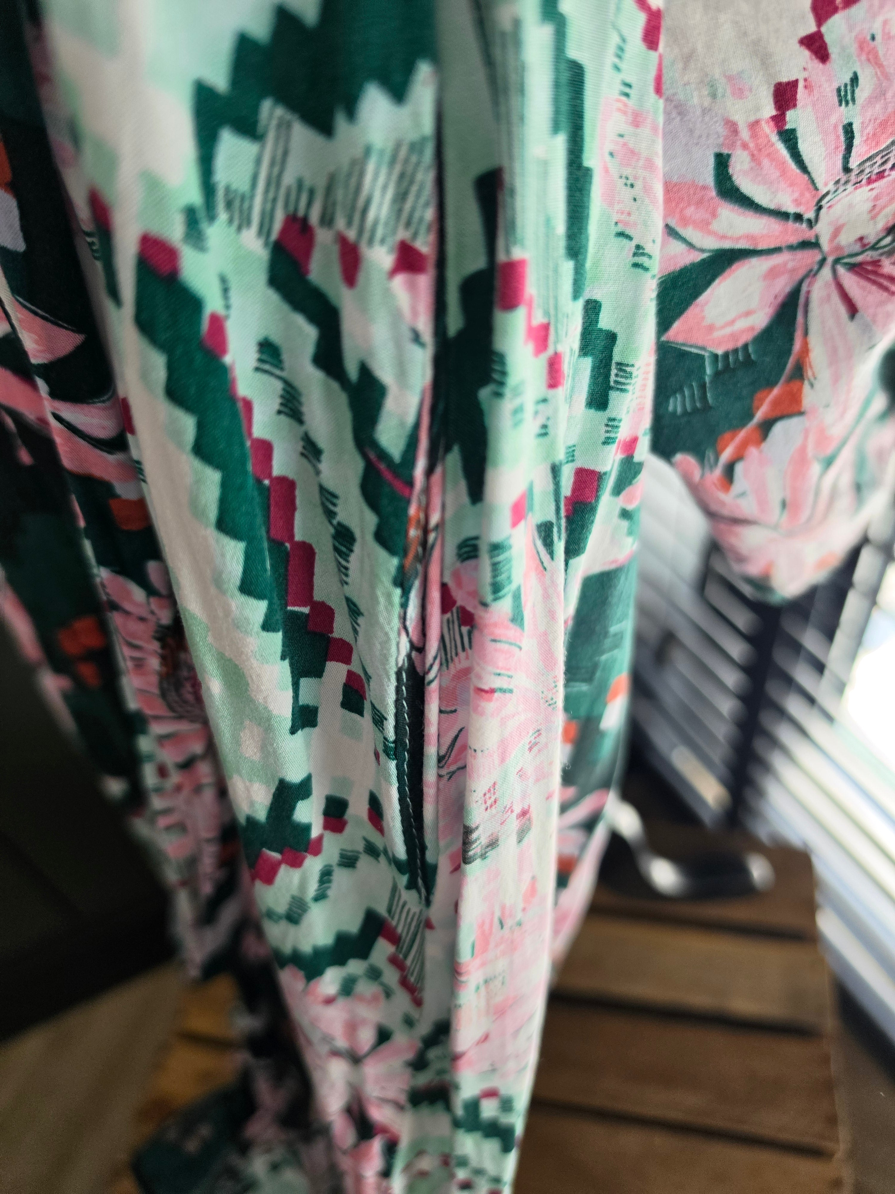 Melissa Odabash kimono maxi jurk Eden maat M 38 groen roze tweedehands dames designer resortwear